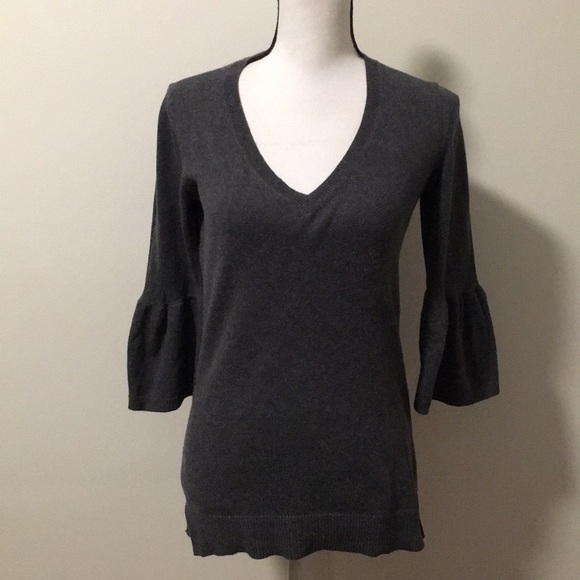 Gap grey cashmere blend bell sleeve v-neck sweater - Picture 1 of 5